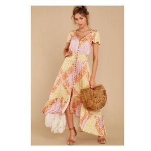 Boho Yellow Multi Print High-Low Dress